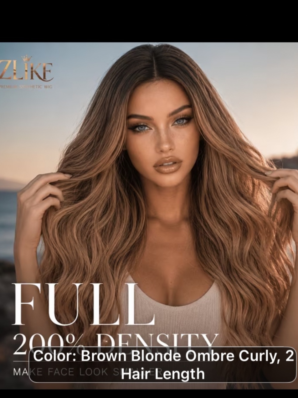 Ombre Brown to Honey Blonde Long Curly Synthetic Wig, Glueless Heat Resistant .